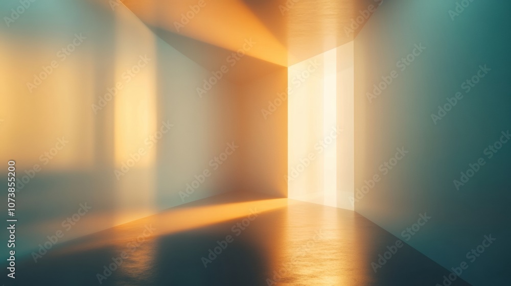 Poster A serene blend of light and shadow creates a tranquil ambiance in a softly illuminated space during twilight hours. Generative AI