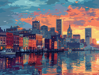 Fototapeta premium Postcard of a beautiful city in the USA Baltimore. Vector illustration