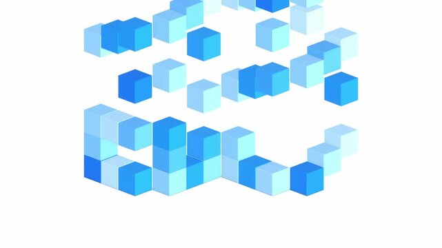 Numbers 2025 made of cubes in blue colors. Video background for greeting card, postcard, flyer. Happy New Year 2025. 3D animation, isometric style.