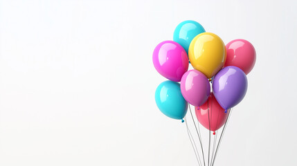 Colorful balloons in a bunch floating on a white background