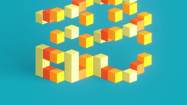 Numbers 2025 made of cubes in retro colors. Video background for greeting card, postcard, flyer. Happy New Year 2025. 3D animation, isometric style.