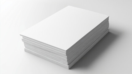 A realistic 3D render of a stack of blank white business cards neatly arranged, lying flat on a white background