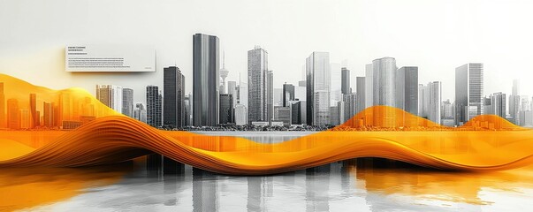 Modern corporate presentation with city skyline and abstract design