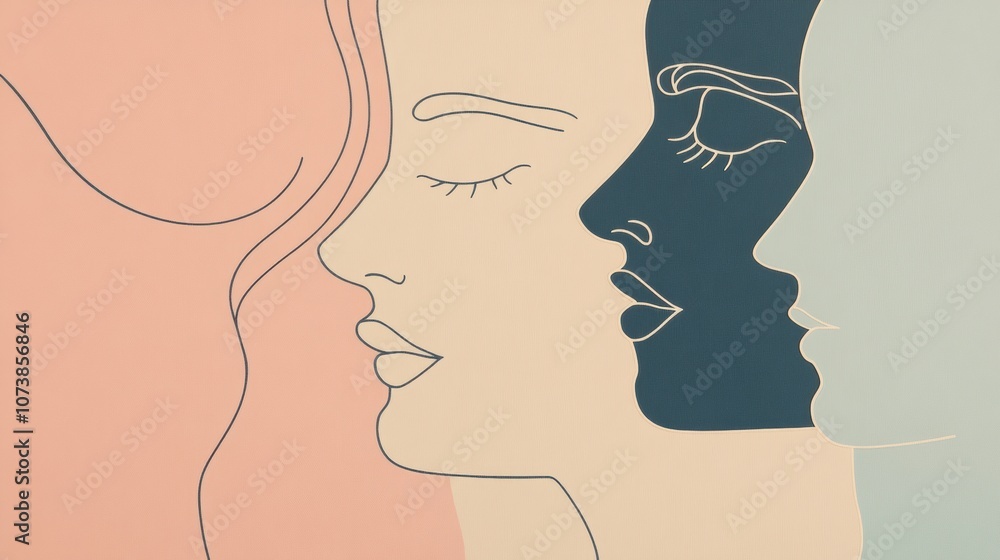 Poster two abstract silhouettes in soft pastel colors represent a dialogue of empathy and connection betwee