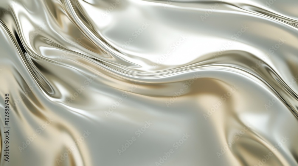 Poster shimmering wave patterns on a silver satin surface, creating a luxurious and smooth texture.