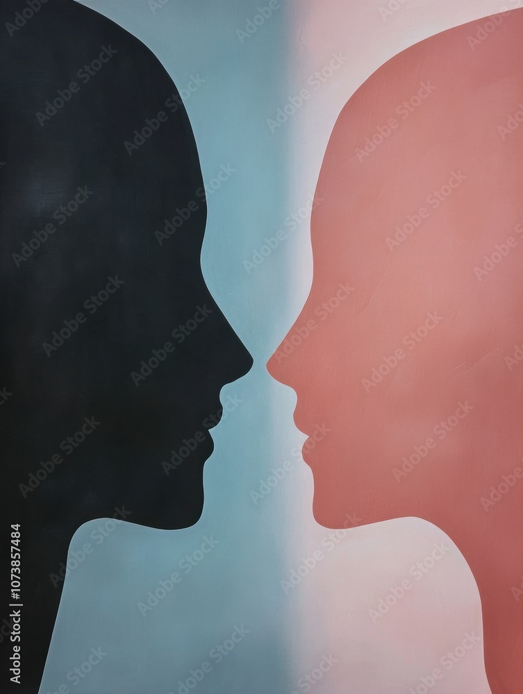 Aufkleber two abstract silhouettes in soft pastel hues represent the essence of communication and empathy betw