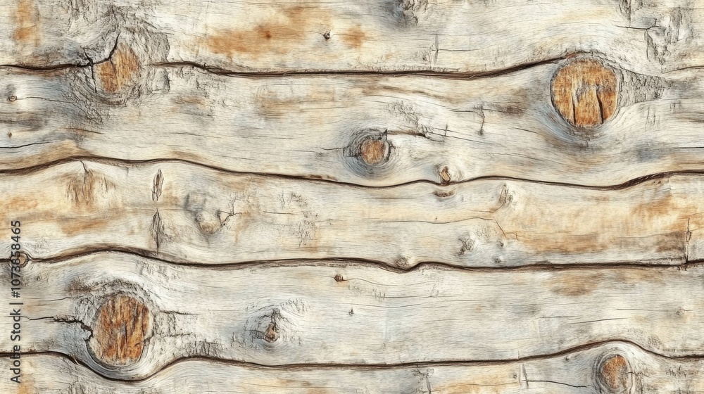Aufkleber close-up of a weathered wooden surface with unique textures and knots, creating a rustic appeal.