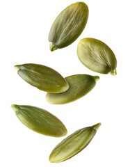 Pumpkin seeds falling on transparent background