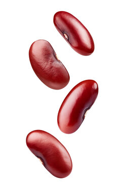 Four kidney beans falling on transparent background
