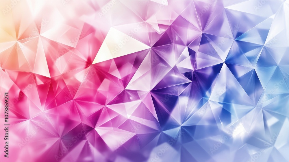 Poster abstract geometric pattern with vibrant pink, purple, and blue triangular shapes creating a dynamic 