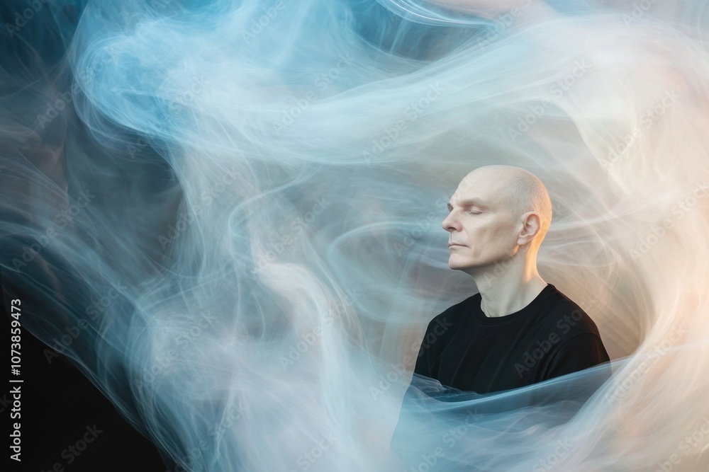 Poster ethereal smoke trails swirl softly against a dark backdrop, creating a tranquil moment