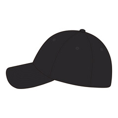 Classic Black Baseball Cap Mockup - Side View

