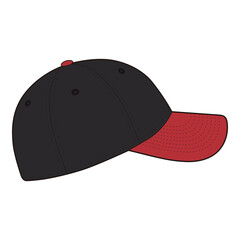 Black Baseball Cap with Red Bill and Adjustable Strap
