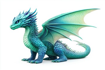 Obraz premium Fantasy Dragon Tattoo in Blue and Green with Iridescent Scales