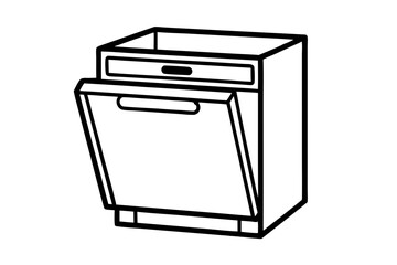 Minimalist Line Drawing of a Dishwasher Vector Art Illustration