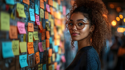 A Colorful and Inspirational Marketing Agency Brainstorming Wall, Showcasing Positive Terms for Business Strategy Planning