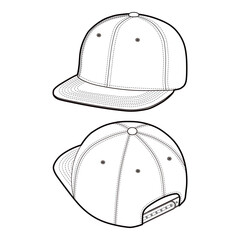 Snapback Cap Multiple Views Flat Template for Fashion Design

