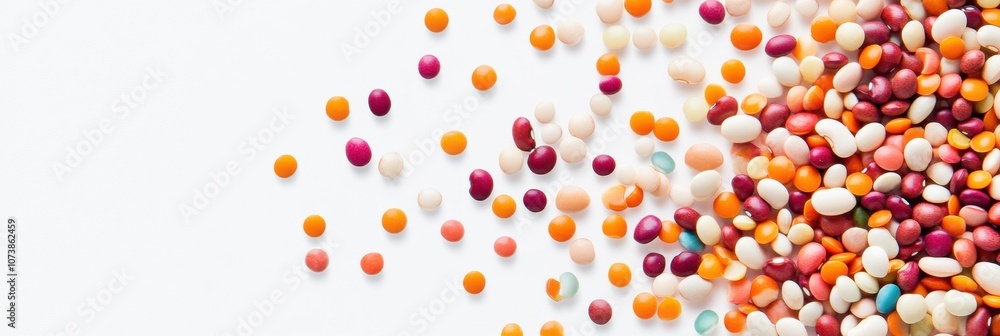 Leinwandbilder a lively abstract pattern forms from a mix of colorful beans, lentils, and seeds scattered across a 
