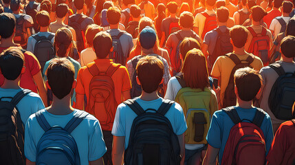 A Depiction of Bystander Effect Through a Crowded Street Scene Illustrating Indifference Towards Distress