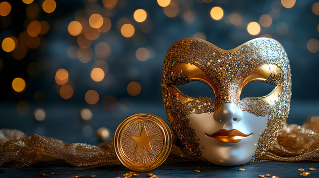 A delicate mask and a shining medal side by side, symbolizing the complex journey through imposter syndrome and hidden identities