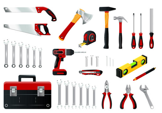 Various tools and instruments displayed on a white background. Vector illustration