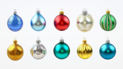 Set Colorful Christmas Ornaments on White Background for Festive Decoration