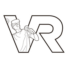 VR Logo Design with Virtual Reality Headset and Controller Line Art

