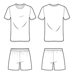 Men's Athletic T-Shirt and Shorts Set Technical Flat Template

