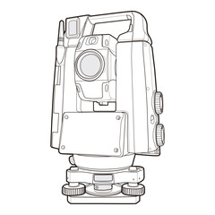 Surveying Total Station Side View Technical Template for Technical Illustration


