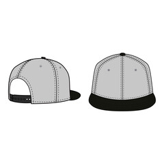 Snapback Cap Back and Front View Technical Template for Fashion Design

