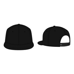 Snapback Cap Back and Front View Technical Template for Fashion Design

