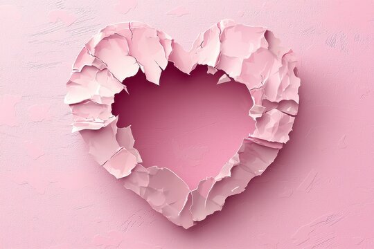 Pink paper heart torn with artistic layered texture design - Powered by Adobe