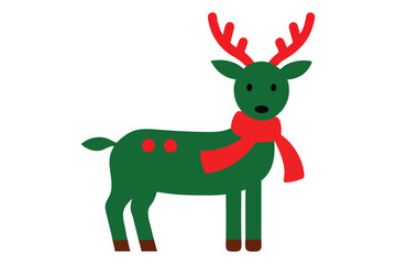 Reindeer with a red nose and festive scarf.white outline on white.eps