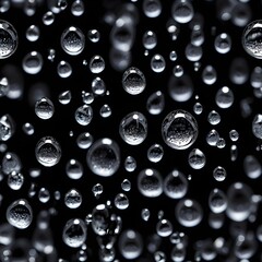 Radiant Silver Water Droplets on Black Background, Delicate and Elegant