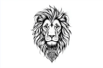 Fototapeta premium Intricate Linework: Lion Tattoo with Mandala Motifs in Black