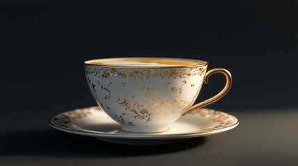 A cup of coffee on a dark background. An elegant, minimalist scene.