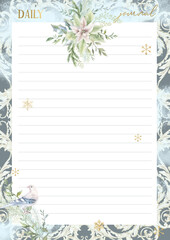 Christmas daily planner page, Santa letter template, watercolor junk journal Xmas backdrop, scrapbook design, notebook page