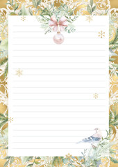 Christmas daily planner page, Santa letter template, watercolor junk journal Xmas backdrop, scrapbook design, notebook page