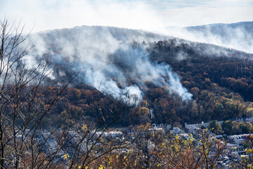 Smoke from wildfires on Neversink Mountain in Reading, Pennsylvania

