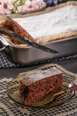 Freshly baked chocolate cake.