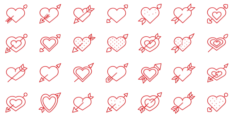 Red hearts with arrows for Valentine's day or wedding design isolated on white background.AI GENERATED