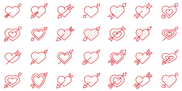 Red hearts with arrows for Valentine's day or wedding design isolated on white background.AI GENERATED