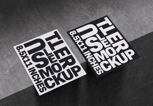 Two US Letter Size Papers Mockup on Concrete Surface