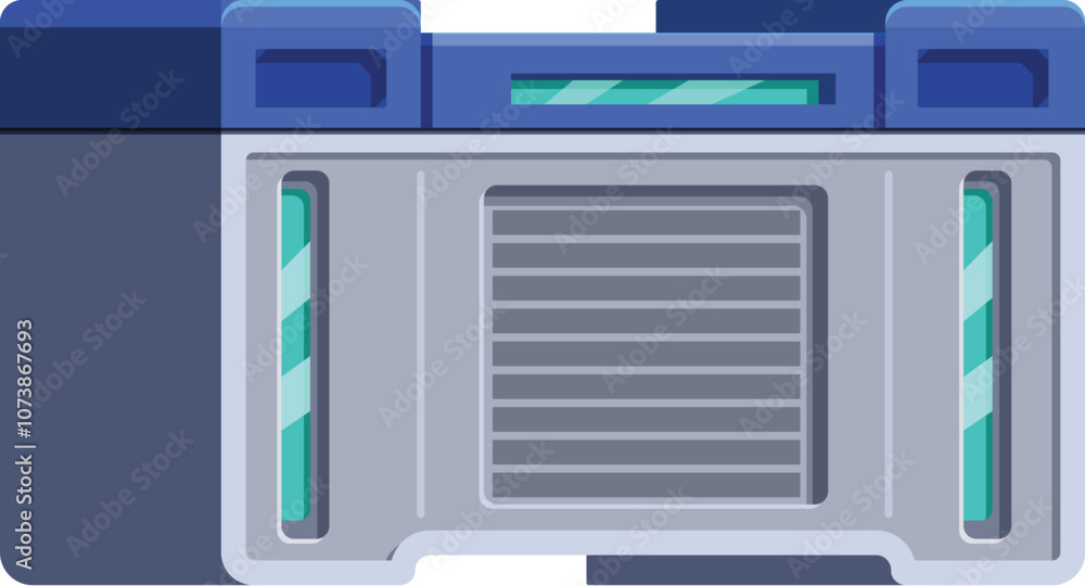 Poster futuristic mining container showcasing advanced technology with blue neon lights, ideal for game dev