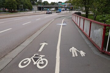 Bicycle way and pedestrian sidewalk in Goteborg