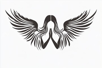Obraz premium Elegant Angel Tattoo with Folded Hands and Delicate Wings
