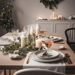 Festive Christmas Dinner Table with Warm, Rich Tones Captured in a Classic Holiday Photography Style