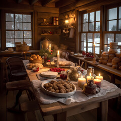Festive Christmas Dinner Table with Warm, Rich Tones Captured in a Classic Holiday Photography Style