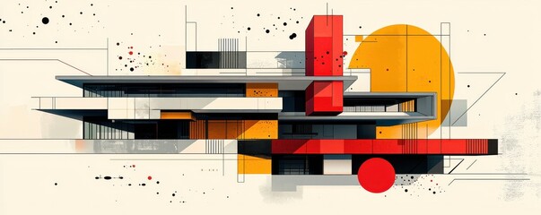Retro-futuristic architectural design with bold geometric shapes