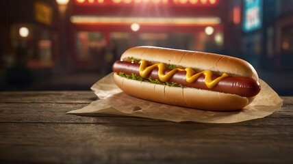 Hot dog with mustard background